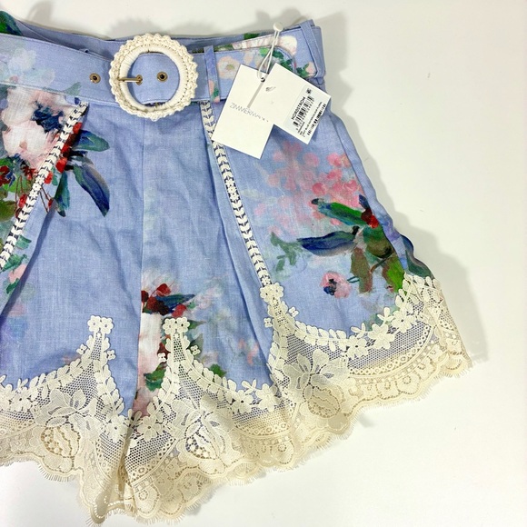 *SOLD* Zimmermann Everley Floral Belted Lace Trim Linen Shorts Light Blue NWT - Picture 8 of 17